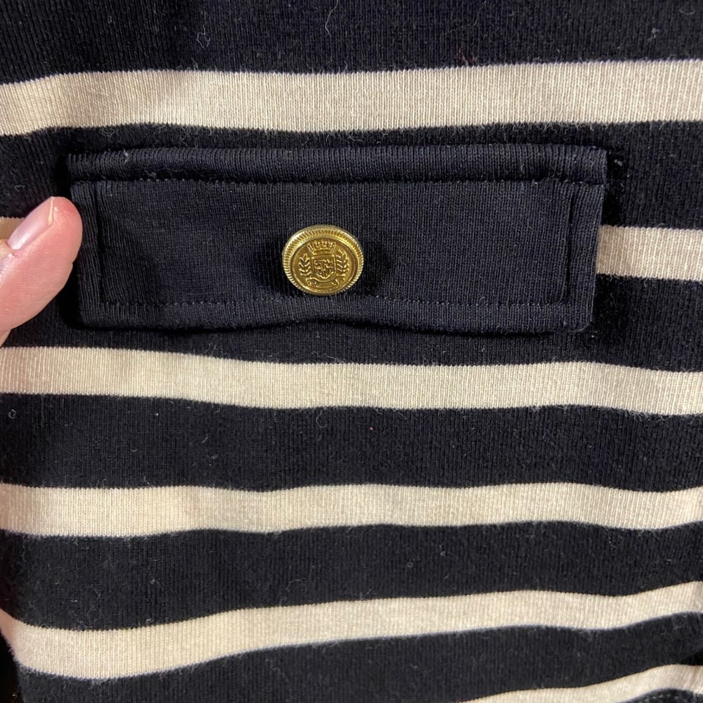 nautical Striped Cardigan Gold Crest Cream XL parisian capsule quiet luxury - Picture 3 of 8